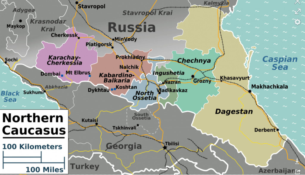 caucasus mountains map europe